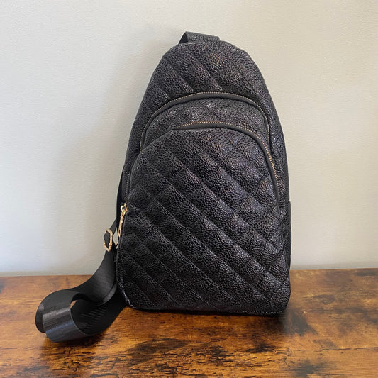 The Quilted Sling Crossbody - Black